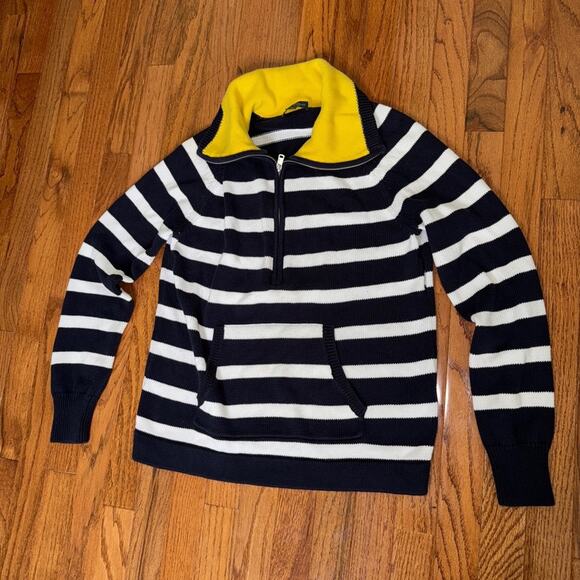 Ralph Lauren Women's Sweater Quarter Zip Navy White Stripe Pullover Size L - Picture 2 of 5